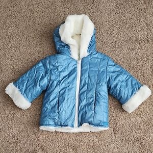 Reversable Cozy Blue and White Hooded Puffer Jacket for Kids
